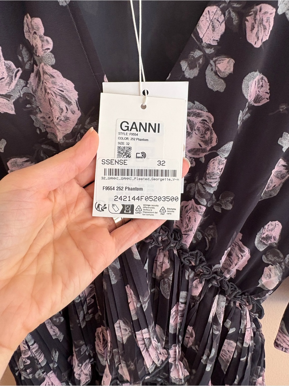 Ganni Black Mini Dress with Pink Floral Print - Picture 5 of 5